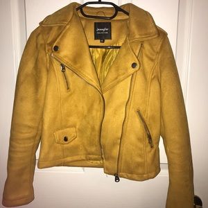 short dressy mustard yellow jacket with zippers